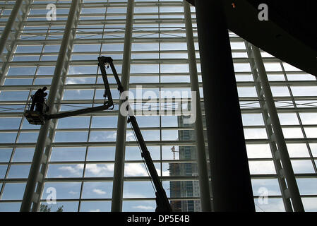 Sep 13, 2006; Miami, FL, USA; Workers use a boom bucket to reach light fixtures in the lobby of the Ziff Ballet Opera House, part of the Carnival Center for the Performing Arts, in its final stage of construction now. Directors hope for an early Oct. opening.  Mandatory Credit: Photo by Chris Matula/Palm Beach Post/ZUMA Press. (©) Copyright 2006 by Palm Beach Post Stock Photo