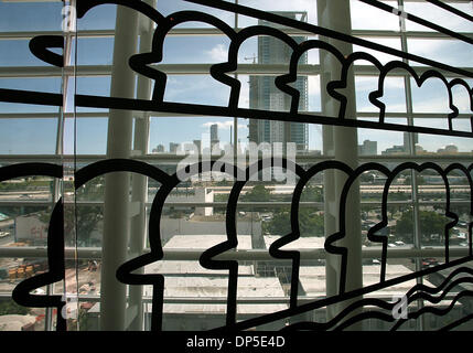 Sep 13, 2006; Miami, FL, USA; A decorative glass rail looking over the lobby of the Ziff Ballet Opera House, part of the Carnival Center for the Performing Arts. Artist Jose Bedila designed the intricate, gold patterns of tropical and musical themes that run the length of the railing on several tiers of balconies. In its final stage of construction now, directors hope for an early  Stock Photo