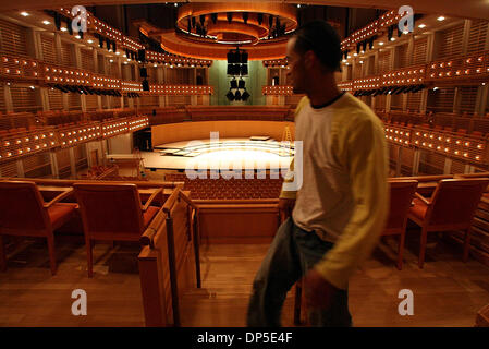 Sep 13, 2006; Miami, FL, USA; A worker checks finishing touches in the second tier balcony of the Knight Concert Hall, part of the Carnival Center for the Performing Arts. In its final stage of construction now, directors hope for an early Oct. opening.  Mandatory Credit: Photo by Chris Matula/Palm Beach Post/ZUMA Press. (©) Copyright 2006 by Palm Beach Post Stock Photo