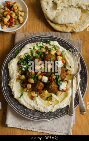 Hummus with falafel and chickpeas Stock Photo