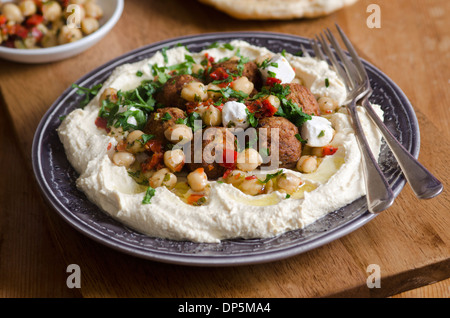 Hummus with falafel and chickpeas Stock Photo
