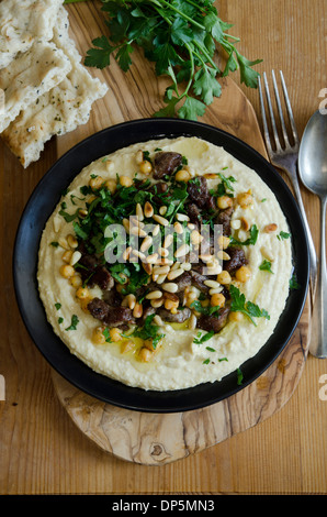Hummus with lamb meat Stock Photo