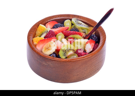 Fruit salad with strawberries, oranges, kiwi and blueberries isolated on white background Stock Photo