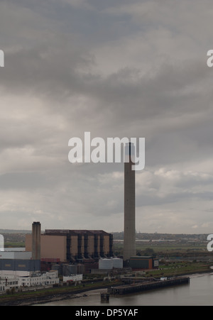 The Bridge heavy fuel oil powered fired energy Littlebrook D power station contrast to gloomy windy cloud swept skies