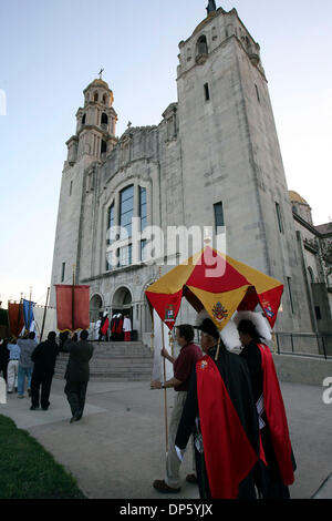 Sep 29, 2006; San Antonio, TX, USA; Holding banners are members of the Brown Scapular and the Knights of Columbus and other parishoners who marched in procession in front  of the steps to the Basilica of the National Shrine of the Little Flower to celebrate its 75th Anniversary of the Dedication of the Basilica Friday Sept. 29, 2006.  Mandatory Credit: Photo by Delcia Lopez/San Ant Stock Photo