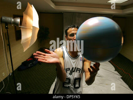 Sep 29, 2006; San Antonio, TX, USA; MANU GINOBILI spins a globe on his finger while waiting to have his portrait taken during Spurs media day Friday, September 29, 2006.  The globe was a prop for a photographer's portrait. Mandatory Credit: Photo by Bahram Mark Sobhani/San Antonio Express-News/ZUMA Press. (©) Copyright 2006 by San Antonio Express-News Stock Photo