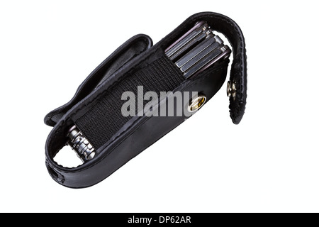 steel folding multitool isolated on a white background Stock Photo