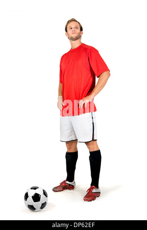 Football player waiting for a free kick isolated in white Stock Photo