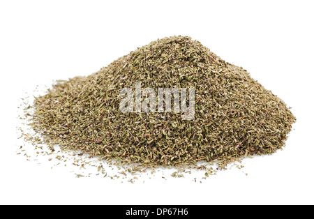 Pile of Dried Thyme Isolated on White Background Stock Photo