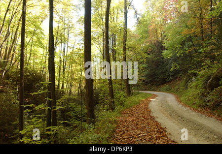 Oct 19, 2006; Boone, NC, USA; A high mountain road near Boone shows the changing leaves during the fall color change in the western part of North Carolina. Mandatory Credit: Photo by Sean Meyers/ZUMA Press. (©) Copyright 2006 by Sean Meyers Stock Photo