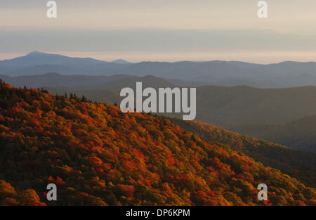 Oct 19, 2006; Boone, NC, USA; The early sunrise throws a red hue on the eastern slopes of Mt. Mitchell during the fall color change in the western part of North Carolina. Mandatory Credit: Photo by Sean Meyers/ZUMA Press. (©) Copyright 2006 by Sean Meyers Stock Photo