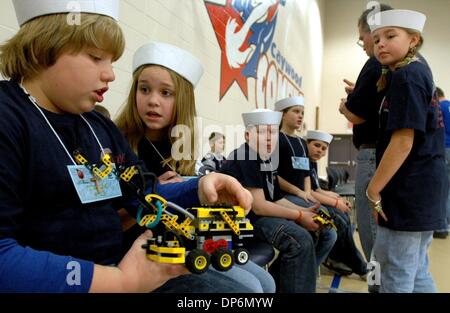 Dec 17, 2005 - Crestview Hills, Kentucky, USA - The fourth grade 'Deep Blue Crew' from Grant Lick School waits their turn to compete as Nick Sinclair holds their robot 'NEMO' , as they wait their turn to participate in the Lego Tournament at Caywood School, 3300 Turkeyfoot Road.Â  (Credit Image: Â© Ken Stewart/ZUMA Press) Stock Photo