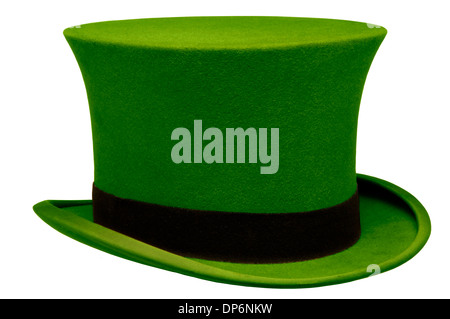 Vintage green top hat against white background Stock Photo