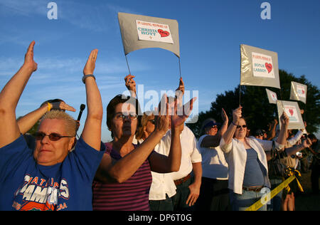 Oct 25, 2006; Starke, FL, USA; Supporters and demonstrators gather outside of the Florida State Prison in Starke, where convicted serial killer Danny Rolling was executed by lethal injection on October 25, 2006.  Rolling was responsible for the slaying of five college students in 1990. Mandatory Credit: Photo by J. Gwendolynne Berry/Palm Beach Post/ZUMA Press. (©) Copyright 2006 by Stock Photo