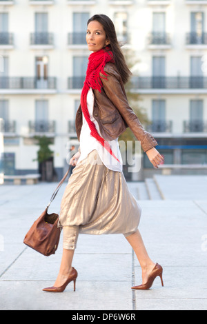 Excited Young Millennial Modern Hipster Style Girl Walking Smiling