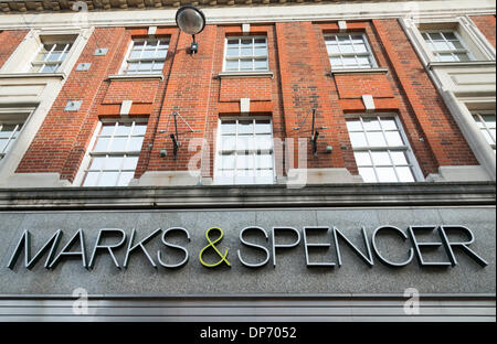 The Marks and Spencer shop in Cambridge UK 8th January 2014. The major High Street retail company is due to announce trading figures tomorrow (9th January). Credit Julian Eales/Alamy Live News Stock Photo