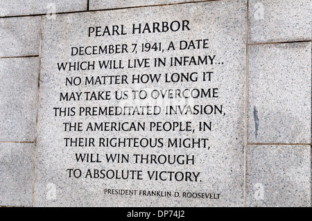 An inscription about Pearl Harbor on the National World War II Memorial in Washington DC, USA Stock Photo