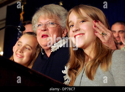 Nov 07, 2006; Austin, TX, USA; CAROLE KEETON STRAYHORN is surrounded by granddaughters MICHELLE and KATHRYN MCCLELLAN as she announces she is conceding the election Tuesday, November 7, 2006 at the Driskill Hotel in Austin. The Democratic Party has won control of the House of Representatives in the US mid-term elections. The White House conceded the Democrats had picked up the 15 n Stock Photo