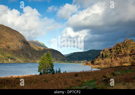 Photograph Llyn Dinas lake in autumn Snowdonia National Park Gwynedd North Wales United Kingdom Europe Stock Photo
