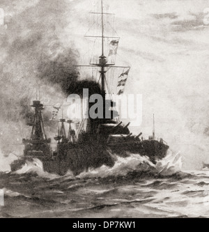 The British dreadnought HMS King George V during WWI. From The War Illustrated Album Deluxe, published 1915. Stock Photo