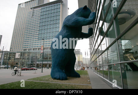 Oct 20, 2006; Denver, CO, USA; In Denver Colorado at the Convention Center a huge blue bear peeks into the Convention Center.  The piece of art is called 'I see what you mean' by Lawrence Argent, Denver. Mandatory Credit: Photo by Sean M. Haffey/San Diego Union-Tribune/ZUMA Press. (©) Copyright 2006 by San Diego Union-Tribune Stock Photo