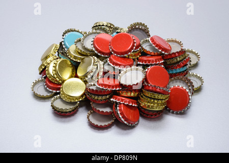 Pile of crown cork bottle caps Stock Photo