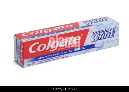 Carton of Colgate Advanced White toothpaste Stock Photo