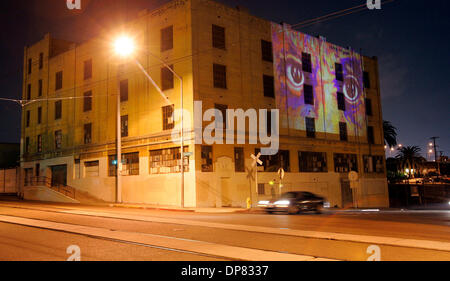 Oct 31, 2006 - San Diego, CA, USA - 'Eyes of Picasso' is an image of a painting by local artist Mario Torero that is projected onto a building at the corner of Commercial St. and 21st St.  which is meant to evoke the culture of an area that will be redeveloped. Stock Photo