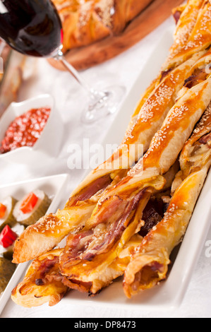 Bacon and cheese in the pastry.selective focus on the bacon sticks Stock Photo