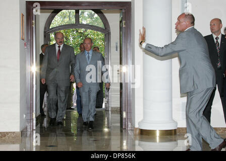 The meeting of the Eurasian Economic Community in Sochi.Russian president Vladimir Putin and Belarus president Alexander Lukashenko entering the summer residence of russian president Bocharov Ruchei.(Putin`s press secretary Gromv is in the right corner). (Credit Image: © PhotoXpress/ZUMA Press) RESTRICTIONS: North and South America Rights ONLY! Stock Photo