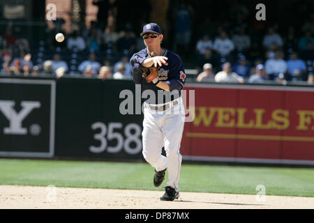 San Diego Padres' Khalil Greene watches his ground ball single to left  field to drive in the tying run in the eighth inning against the Arizona  Diamondbacks in their baseball game in