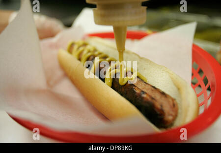(Published 6/22/2006, N&D, NC-4) June 1, 2006 At Jimi's Red Hots near the border of Carlsbad and Oceanside one of the specialties is a footlong hot dog.  John Gastaldo/The San Diego Union-Tribune/Zuma Press. Stock Photo