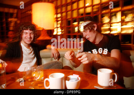 Oct 22, 2006 - New York, New York, USA - LUKE PRITCHARD and PAUL GARRED (in the hat) of the Kooks at Lure fish bar in Soho. (Credit Image: © Aviv Small/ZUMA Press) Stock Photo