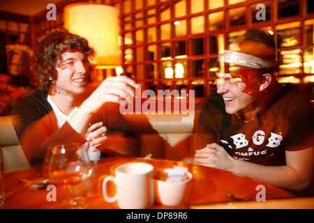 Oct 22, 2006 - New York, New York, USA - LUKE PRITCHARD and PAUL GARRED (in the hat) of the Kooks at Lure fish bar in Soho. (Credit Image: © Aviv Small/ZUMA Press) Stock Photo