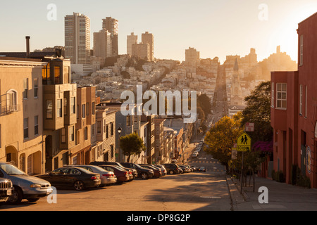 Filbert Street at sunset,San Francisco,California,USA Stock Photo