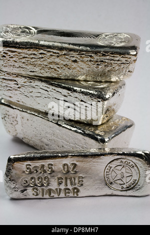 Stamped Silver Bullion Bars - Poured Ingots Stock Photo
