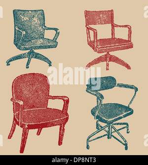 Seats set in retro stile red and blue Stock Photo