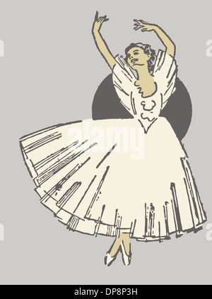 A dancing ballerina in white dress on tiptoe Stock Photo