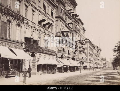 The historical black and white photo shows the houses on Unter den Linden, a street in Berlin, numbers 51, 50, 49 to the corner of Friedrich Street, around 1870. Foto: Sammlung Sauer +++(c) dpa - Report+++ Stock Photo
