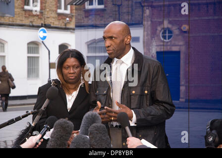 London, UK. 9th January 2014. Nims Obunge speaks outside New Scotland Yard after meeting with Metropolitan Police chiefs Credit:  Peter Manning/Alamy Live News Stock Photo