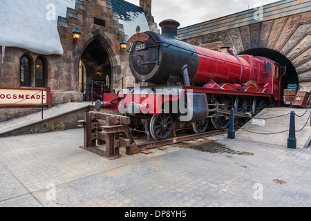 Hogwarts Express train at the Hogsmeade station in The Wizarding World of Harry Potter at Universal Studios Islands of Adventure Stock Photo