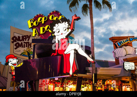 Bright lighted sign of Betty Boop in Toon Lagoon at Universal Studios Islands of Adventure in Orlando, Florida Stock Photo