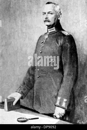 Prussian General of the infantry Erich von Falkenhayn after a painting by Franz Triebsch. He was minister of war between 1913 and 1915 and later Chief of the General Staff. He led the army against Romania in 1916. He was born on the 11th of November in 1861 in Burg Belchau and died on the 8th of April in 1922 near Potsdam. Stock Photo