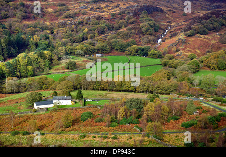 Stunning views of Autumn colour seen from the viewing platform above the Sygun Copper Mine in the Nantgwynant Valley Beddgelert Stock Photo