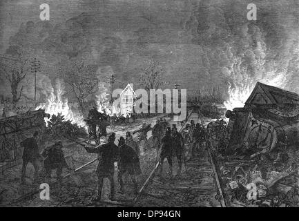 Railway accident at Abbots Ripton, Huntingdonshire 1876 Stock Photo