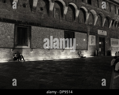 Night life in Bologna where students hang out at all hours of the night. Stock Photo