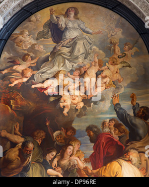 Antwerp - Assumption of the Blessed Virgin Mary, a copy after Peter Paul Rubens in Lady Chapel in st. Charles Borromeo church Stock Photo