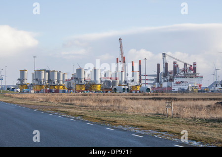 Storage of wind turbines before transport in the Netherlands Stock Photo