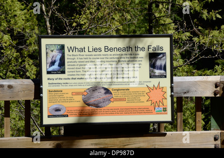 Informational sign at Black River Harbor Falls in Bessemer, Michigan Stock Photo