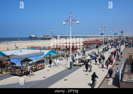 Cafes, restaurants, clubs along the Scheveningen Beach promenade by the North Sea in the Hague, Holland, Netherlands. Stock Photo